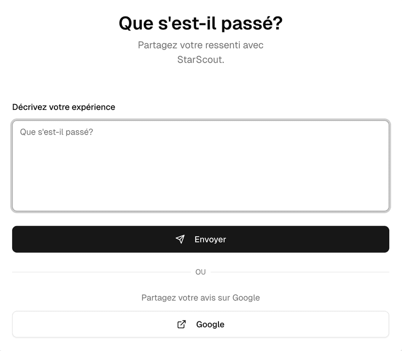 Formulaire de feedback négatif