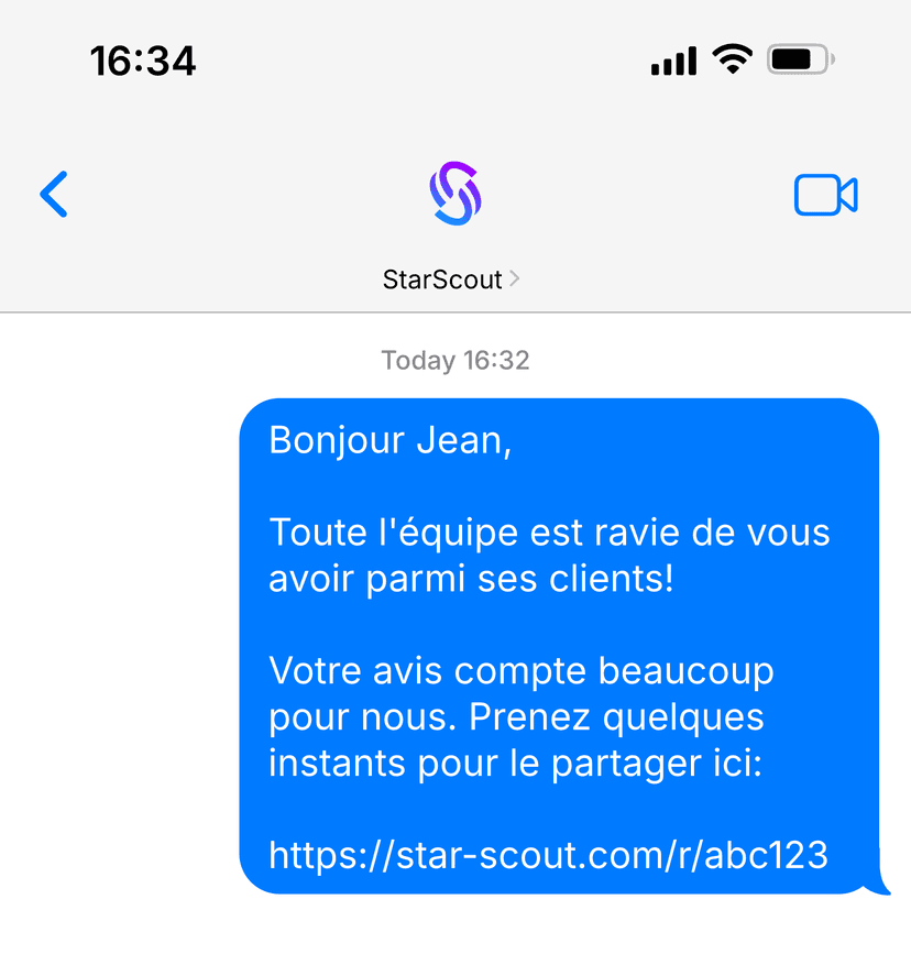 Exemple de SMS envoyé aux clients